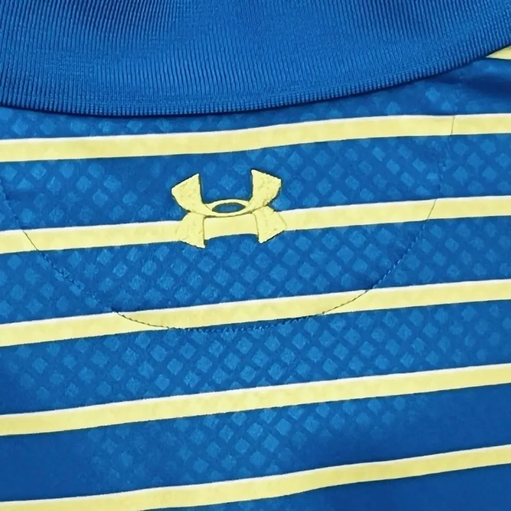 Under Armour Heat Gear Loose Polo  Florida Golf Course Blue Yellow Stripes Sz XL - Picture 8 of 12